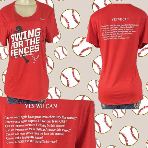 Nike L Red Swing For The Fences Softball Graphic Crew Dri-Fit Short Sleeve Tee - Picture 1 of 6